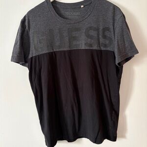 GUESS Two-Tone Black and Gray Short Sleeve Logo Tee